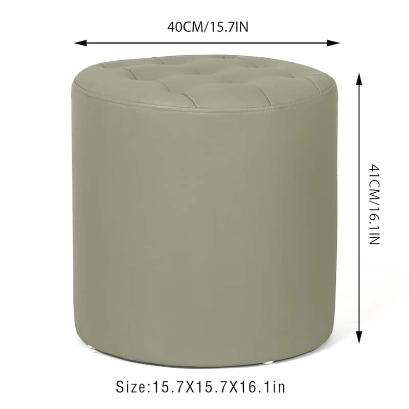 Adeco Round Ottoman Upholstered Tufted Faux Leather Footrest