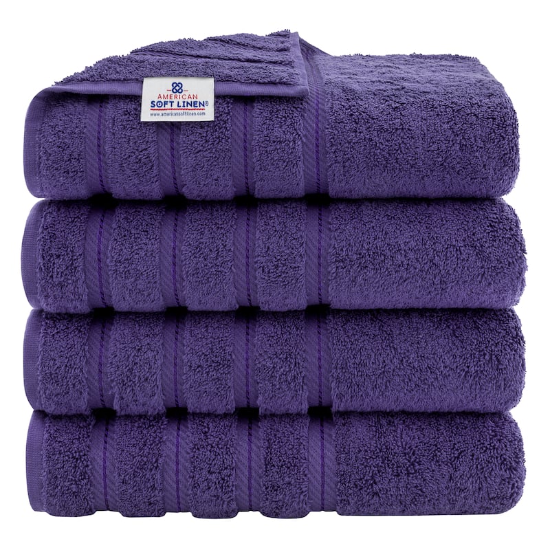 American Soft Linen 100% Cotton Turkish Bath Towels Large, 4 Pack Luxury Hotel Spa Quality Turkish Bath Towels Bathroom Sets - Purple