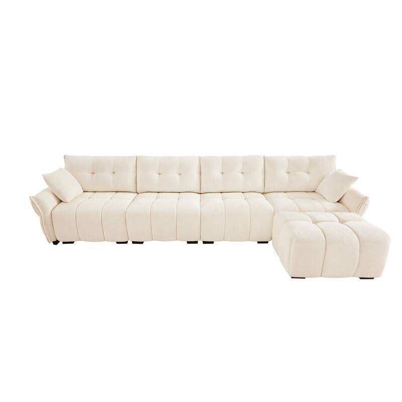 141.7" Chenille Four Seater Upholstered Sofa with Footstool