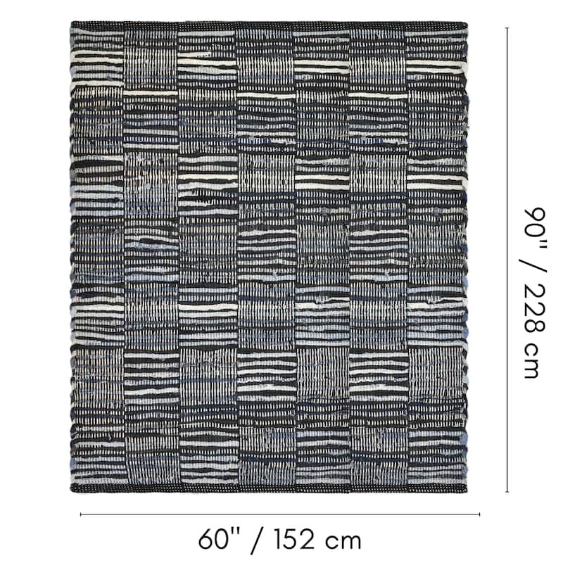 Fabstyles Denim Leather Checkerboard Handmade Area Rag Rug