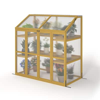 Greenhouse, Wooden Greenhouse Polycarbonate Garden Shed for Plants,Wooden Garden Greenhouse, Wooden Cold Frame Greenhouse