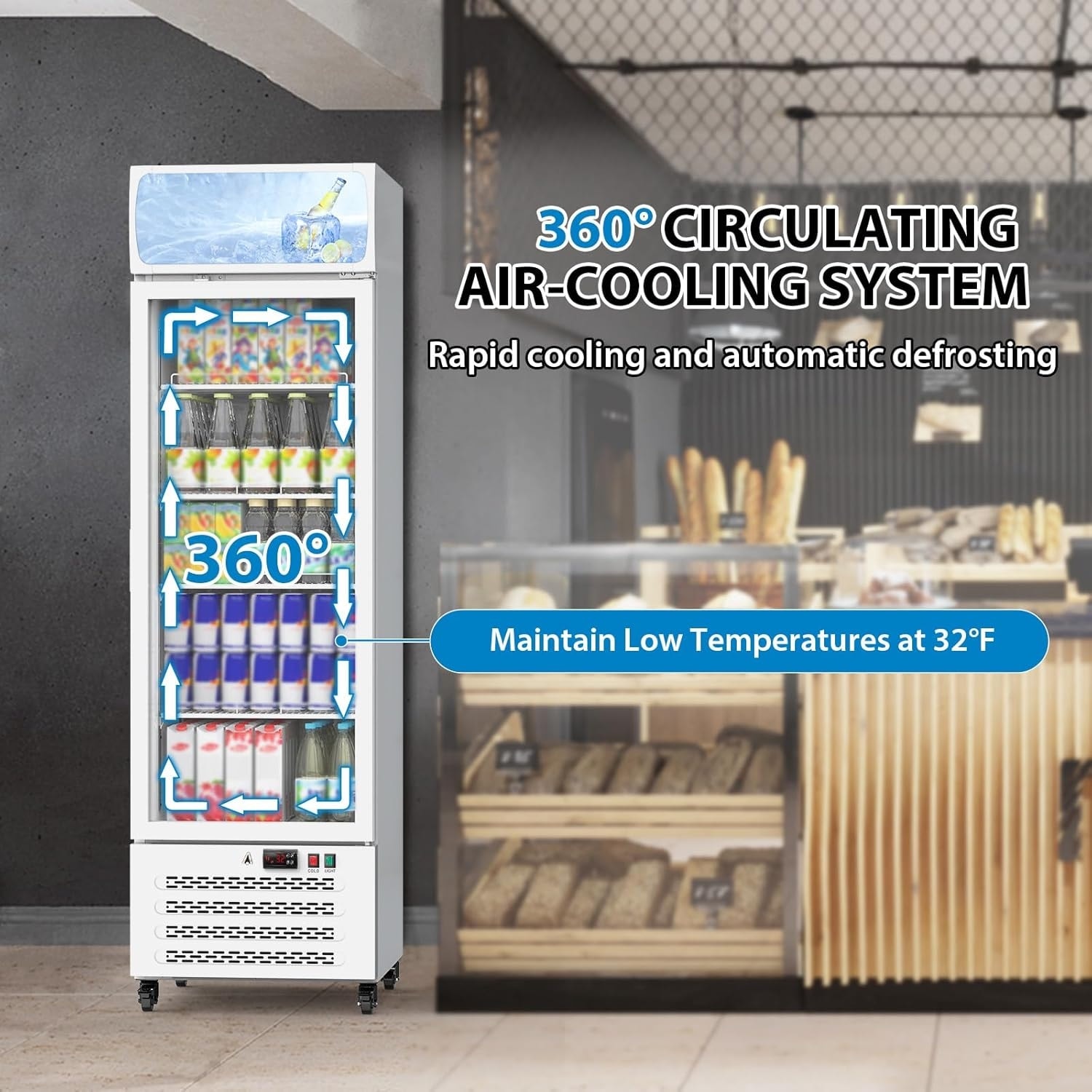 11.3 Cu.Ft Commercial Beverage Refrigerator, Glass Door Cooler with Lock & Wheels, 300 Cans