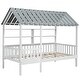 preview thumbnail 11 of 12, White Twin Size Solid Wood House Bed with Roof, Guardrail, and Shelves