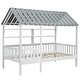 preview thumbnail 10 of 11, Wood Twin Size House Bed with Roof, Guardrail and Shelves