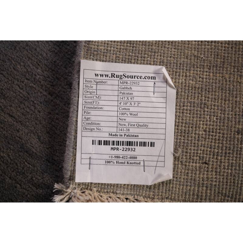 Modern Gray Gabbeh Oriental Foyer Rug Hand-Knotted Wool Carpet - 3'2" x 4'10"
