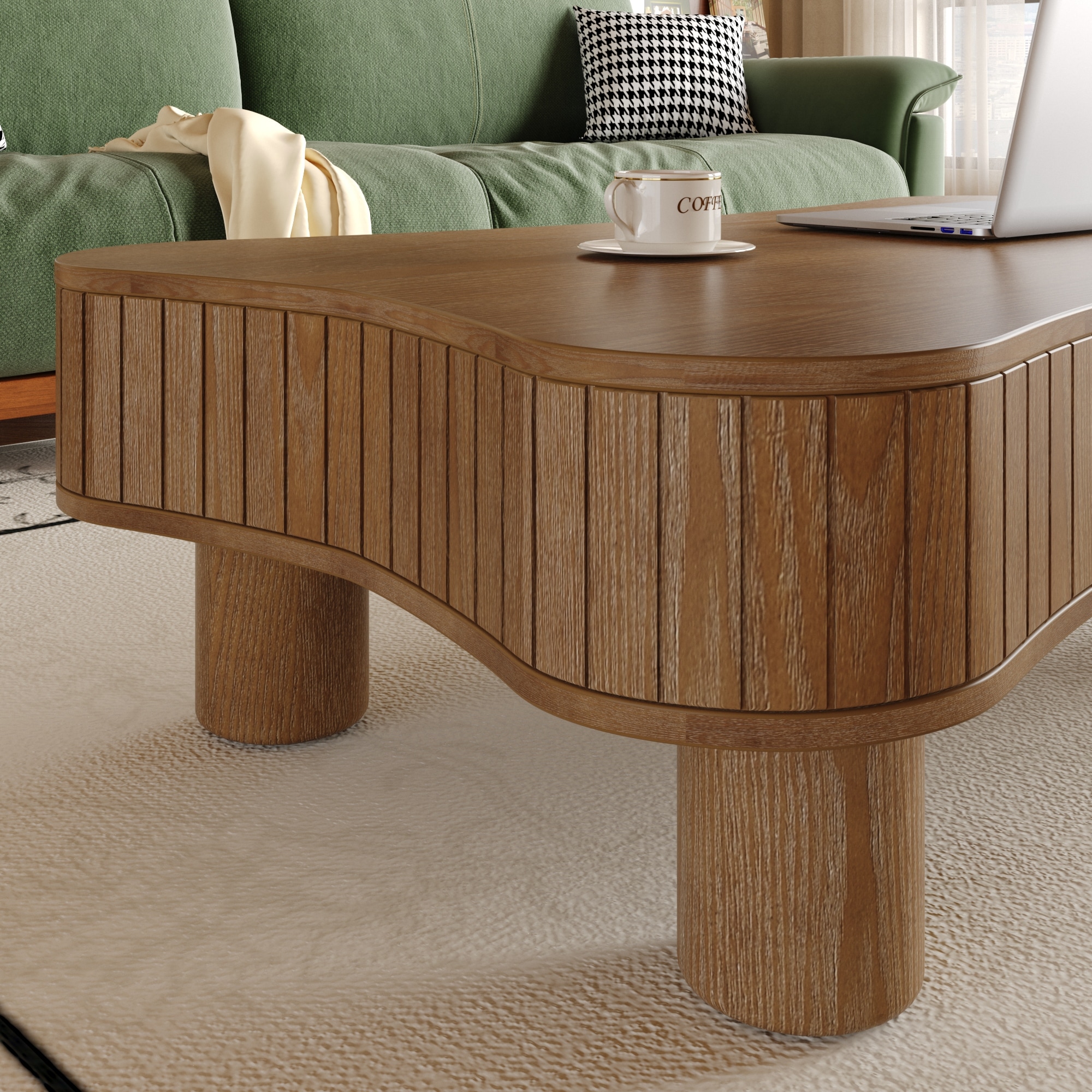 42" Coffee Table with Lift Top and Fluted Panel Hidden Storage