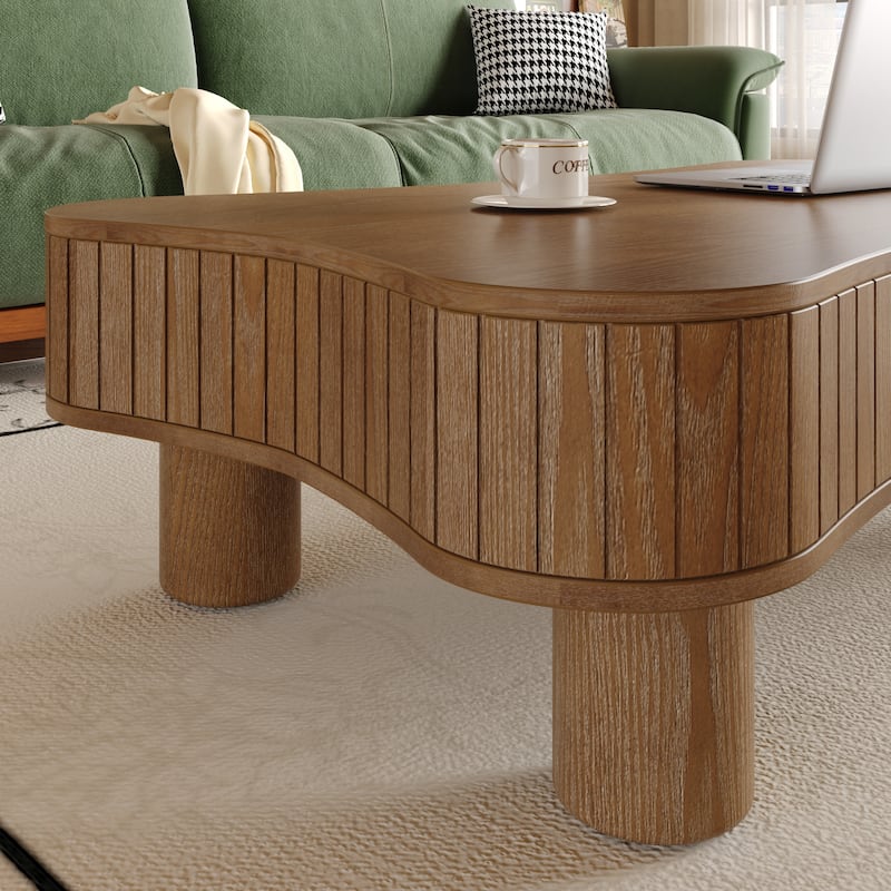 42" Modern Lift-Top Coffee Table – Fluted Design with Hidden Storage & Silent Hydraulic Mechanism‌