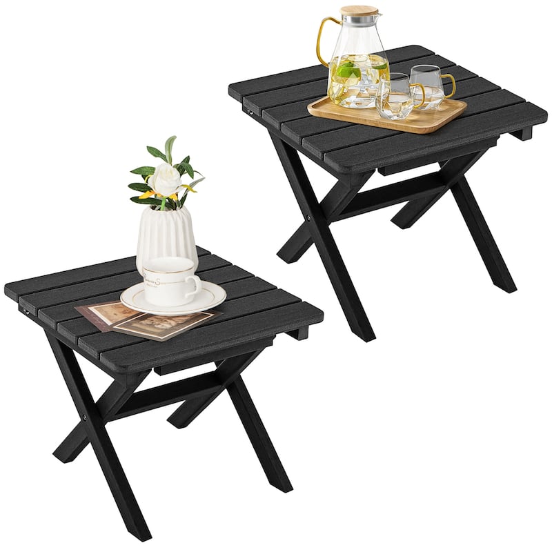 Gymax 2 Pieces Folding Adirondack Side Table Poolside Garden Patio - Black - Plastic
