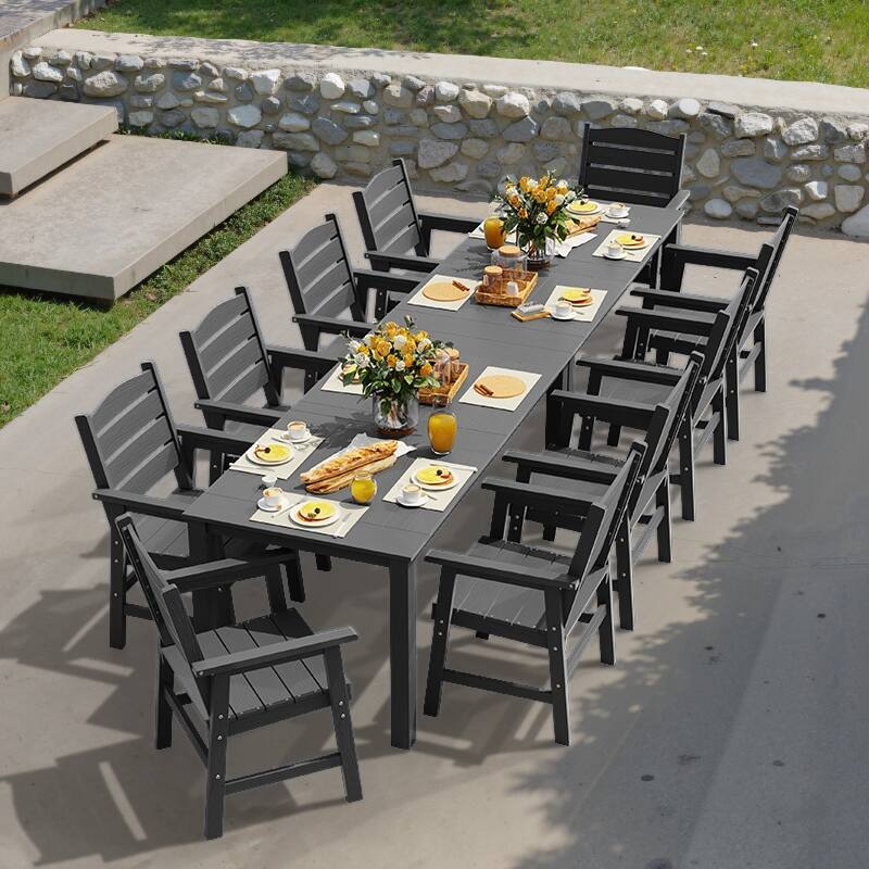 WINSOON 12-Piece HIPS All Weather Outdoor Patio Dining Sets 2-Tables and 10-Chairs - Grey