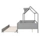 preview thumbnail 12 of 11, Full Size Creativity House Bed Playhouse Wood Bed with Twin Size Trundle Bed and Window