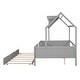 preview thumbnail 17 of 18, Full Size House Bed with Trundle, Wood Kids Full Bed with Roof and Guardrails, Playhouse Beds Frame Full for Kids