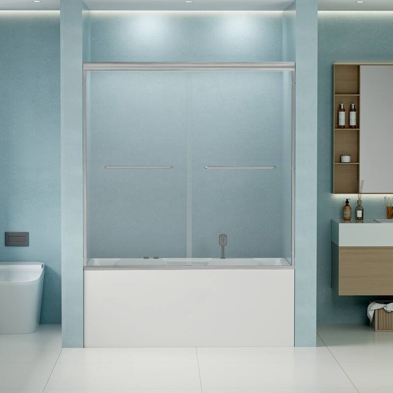 ABRUZZO 56-60" W x 58" H Double Sliding Semi-Frameless Tub Door 1/4" (6mm) Tempered Glass Aluminum Alloy Frame
