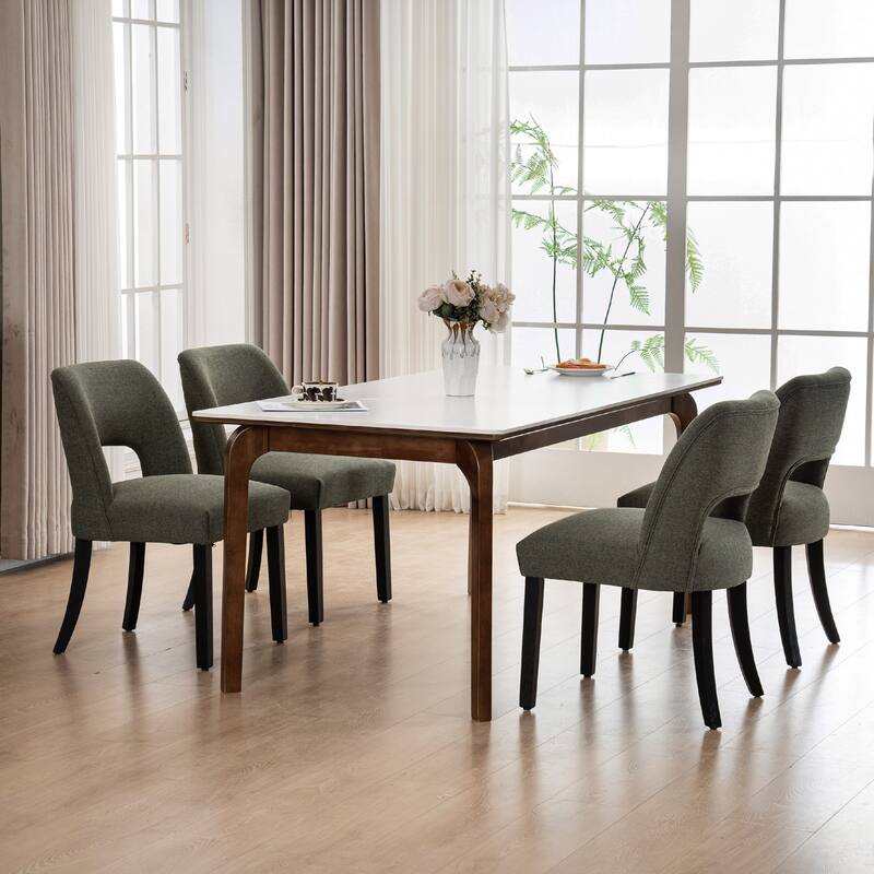 Set of 2/4/6 Modern Fabric Upholstered Dining Room Chair Kitchen Chairs with Wood legs - Set of 4 - Green