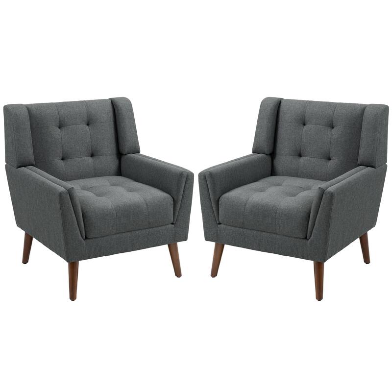 Modern Tufted Accent Chair Linen Armchairs Set of 2