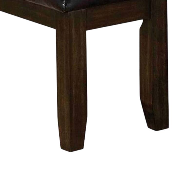 Leatherette Upholstered Tufted Wooden Bench with Chamfered Legs, Brown