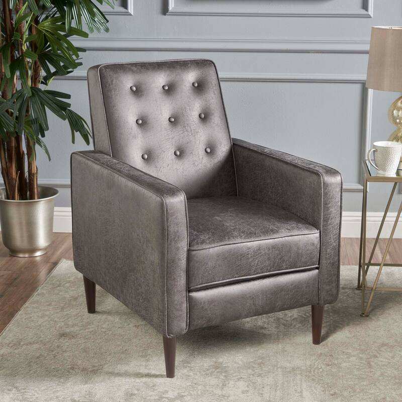 Roomfitters Push-Back Recliner Chair with Button Tufting and Tapered Wood Legs, Lounge Accent Chair for Living Room