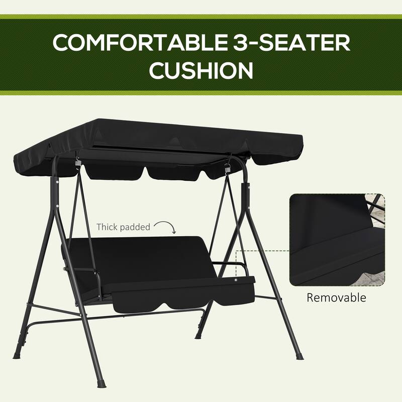 Outsunny 3-Seat Outdoor Patio Swing Chair with Removable Cushion and Adjustable Tilt Canopy for Patio, Garden, Poolside