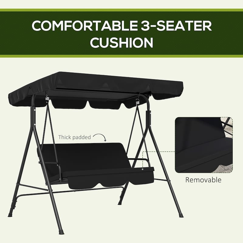 Steel 3-Seat Patio Swing with Stand with Removable Cushion and Adjustable Tilt Canopy (440lb Capacity)