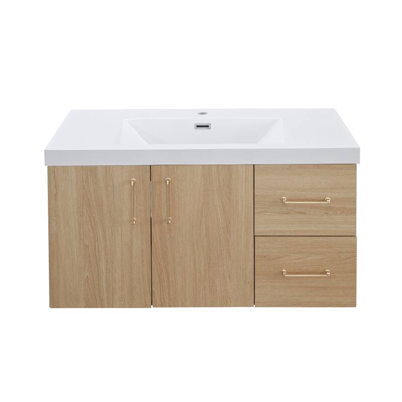 Prismella 36" 48" Wall-Mount Bathroom Vanity in Oak with Top