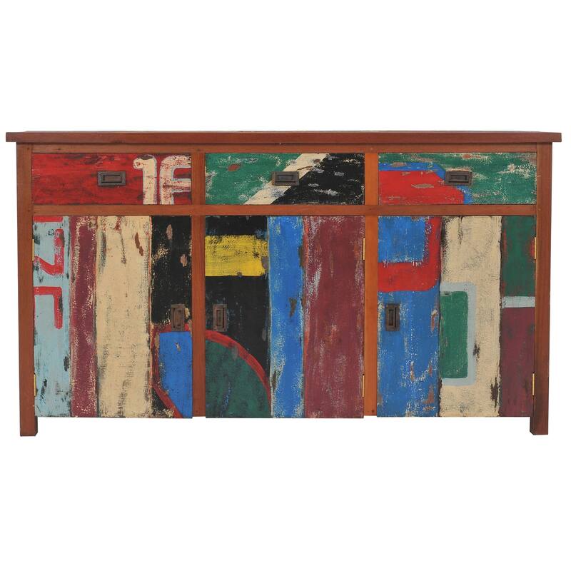Chic Teak Buffet with 3 Doors and 3 Drawers Made from Recycled Teak Wood Boats