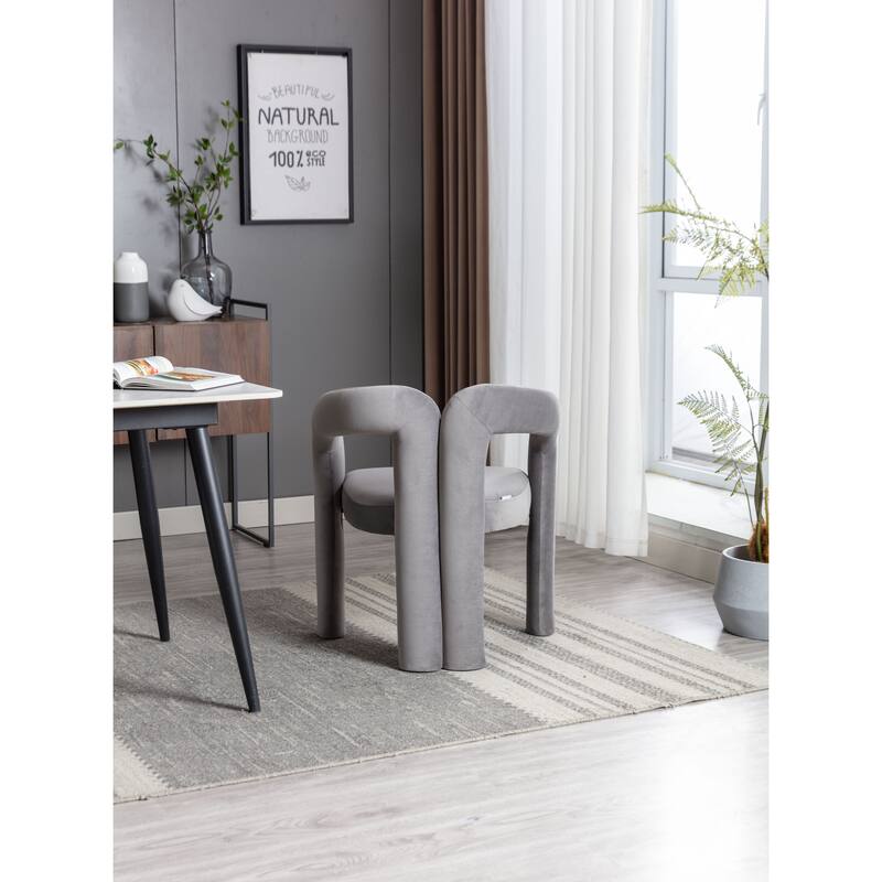 Gray Modern 25.2" Upholstered Accent Chair with Curved Circular Backrest and High-Density Foam (Set of 2)