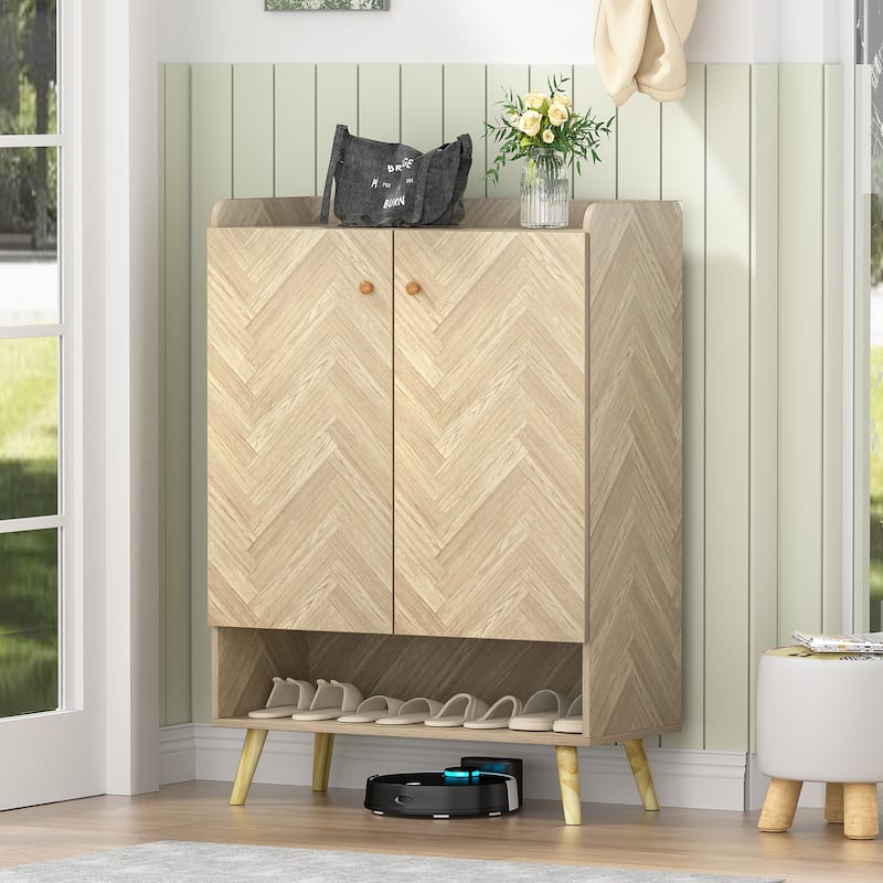 Anmytek Modern 20 Pairs Entryway Shoe Storage Cabinet 6-Tier Shoe Rack Organizer with Doors and Adjustable Shelves