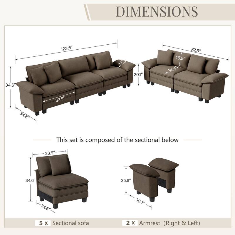 MAISON ARTS 2-Piece Chenille & Corduroy Sofa Set, Comfy 3/4/5-Seater Modular Loveseat & Armchair with Throw Pillows