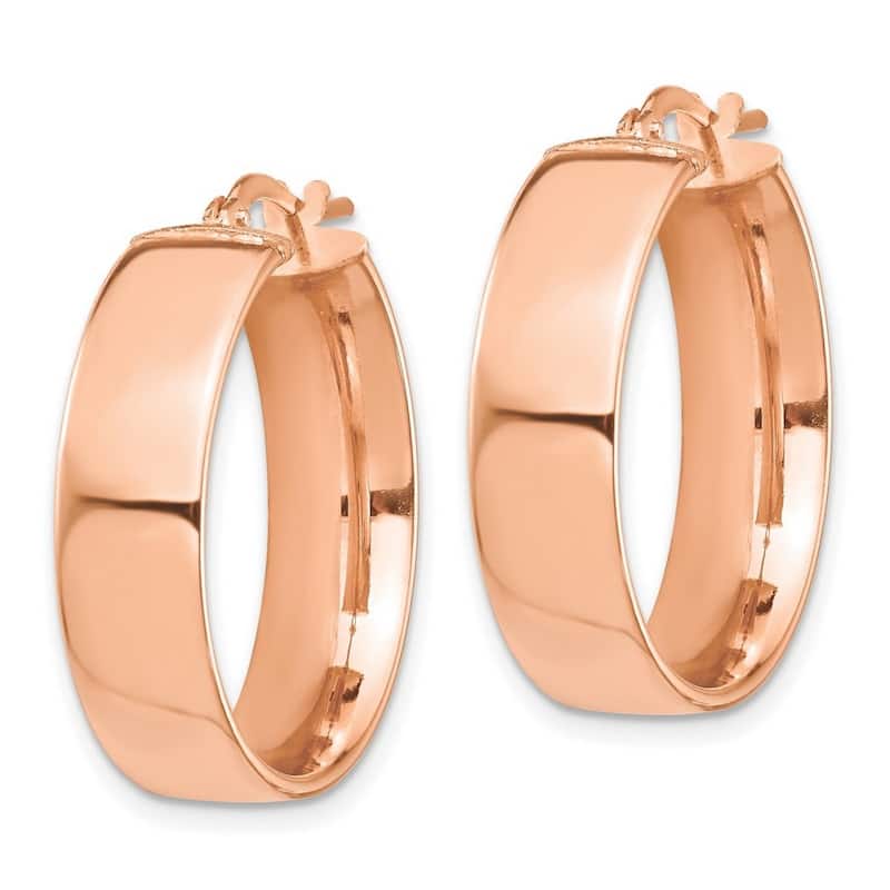 Curata 14k Rose Gold High Polished 24x7mm Flat Wide Hoop Earrings