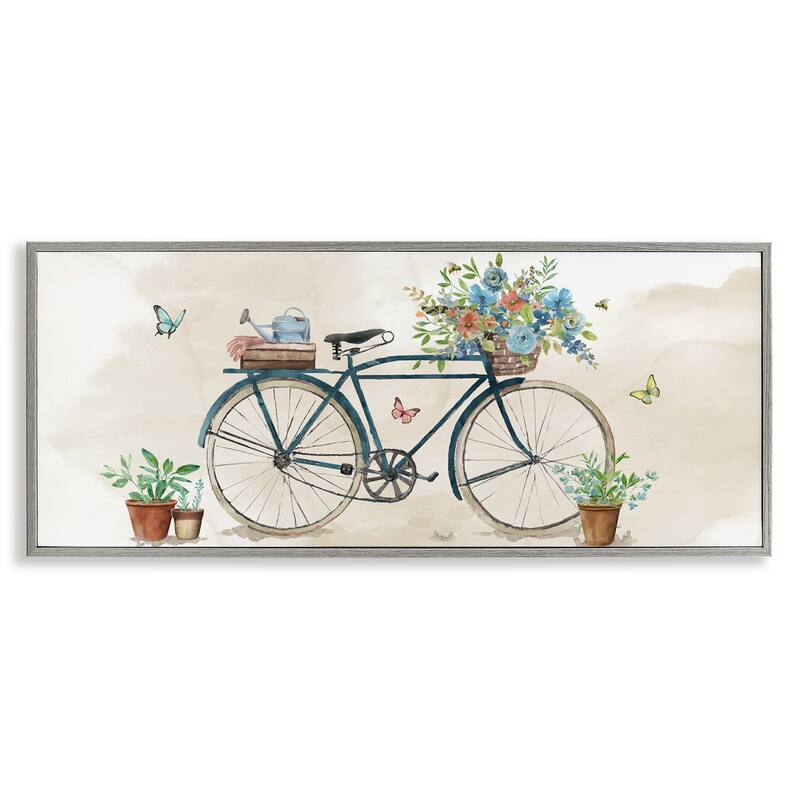 Stupell Garden Bicycle & Florals Framed Giclee Art Design By Nan - 24 x 10 - Grey