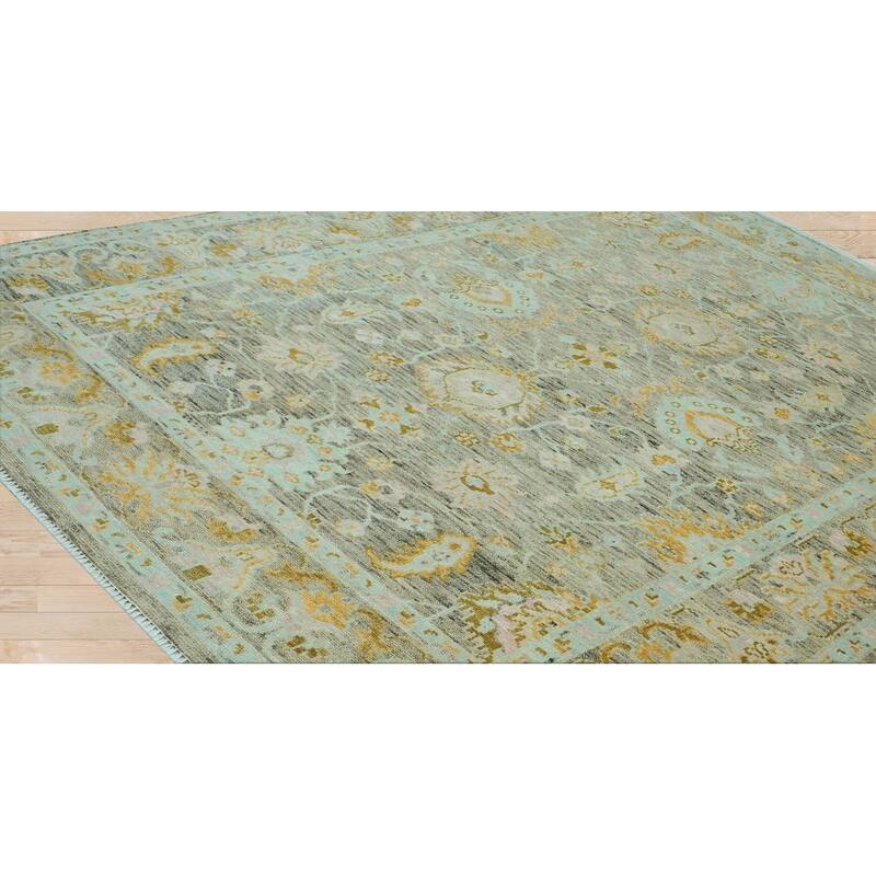 Mint Traditional Oushak Wool Rug 9x12 Hand Knotted by LoomBloom - 9' 1'' x 12' 2''