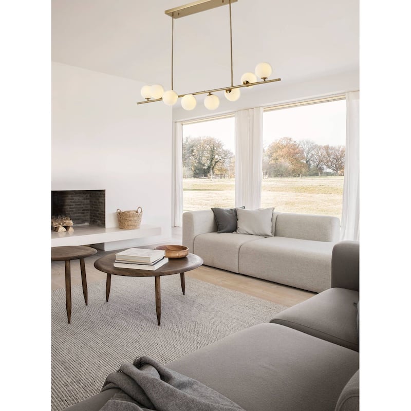 8-Light Copper Metal Chandelier With White Glass Shades