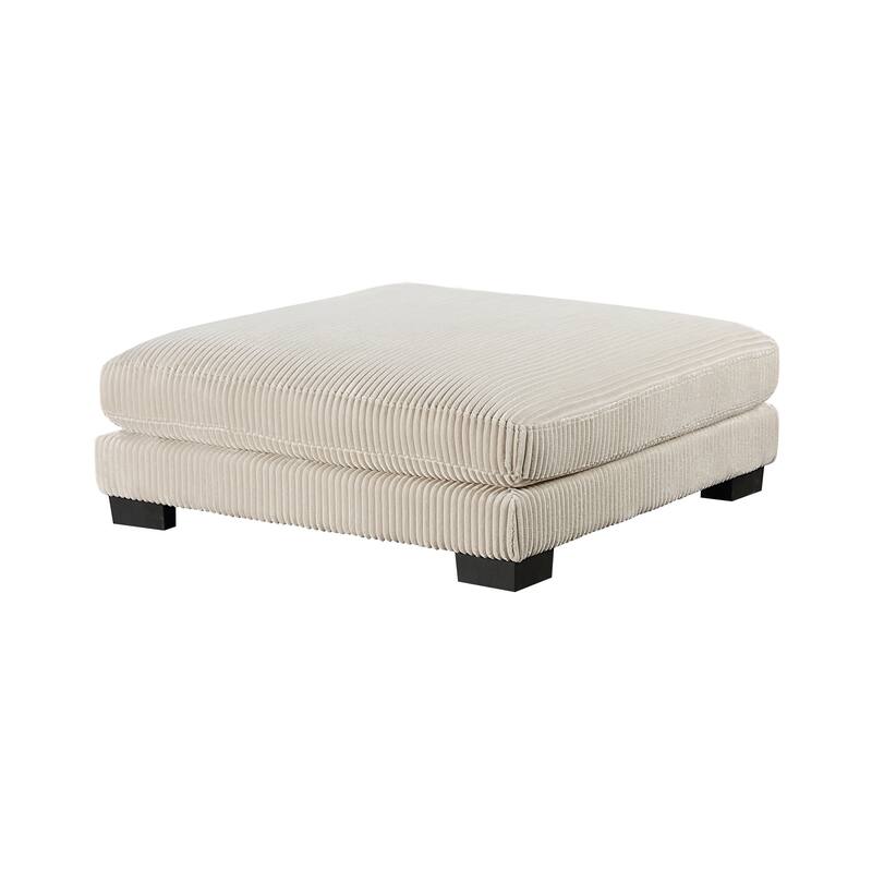Rix 45 Inch Ottoman, Attached Seat Cushion in Beige Corduroy Fabric, Wood