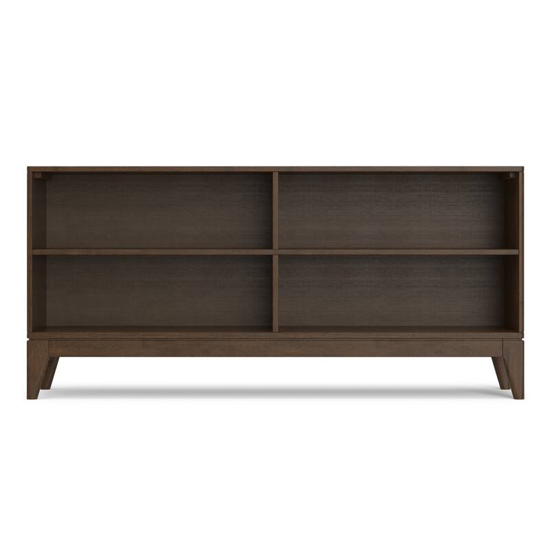 WYNDENHALL Pearson 30 x 64"Solid Wood Mid Century 4-Shelf Low Bookcase in Walnut Brown - 14"D x 64"W x 30"H