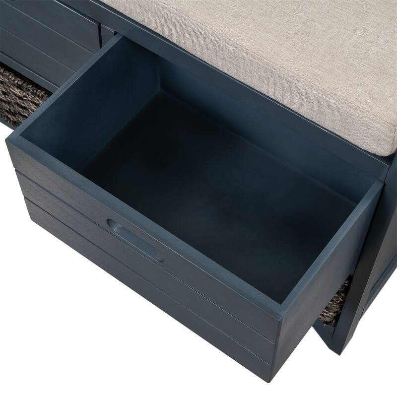 Wood Storage Bench with 2 Woven Baskets by Harper&Bright Designs