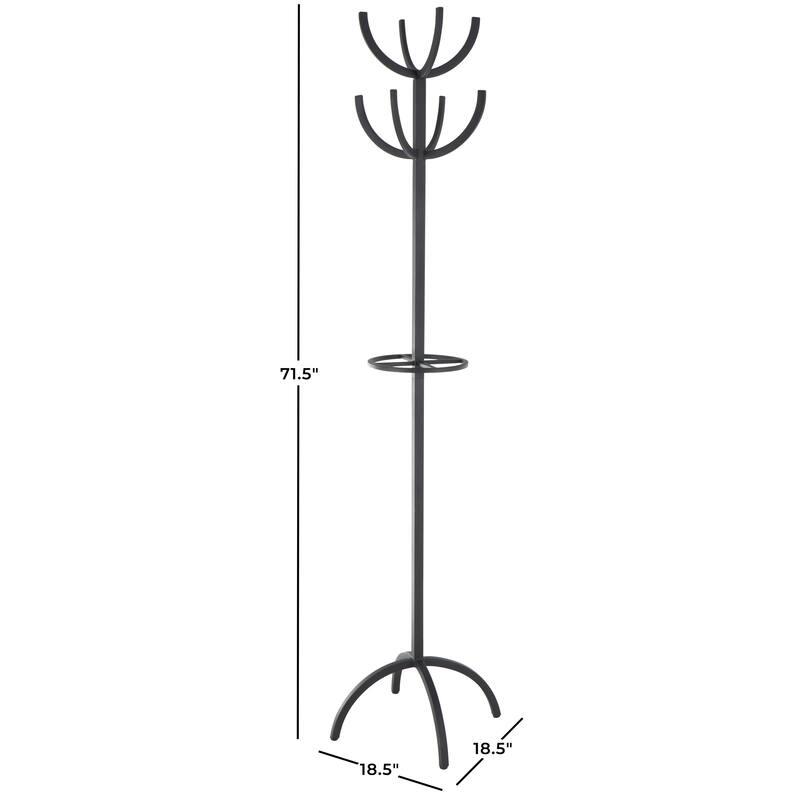 Metal 8 Hook Coat Rack with Ached Legs and Circular Center Storage - Black - Roche River Decor - 19"W x 19"L x 72"H