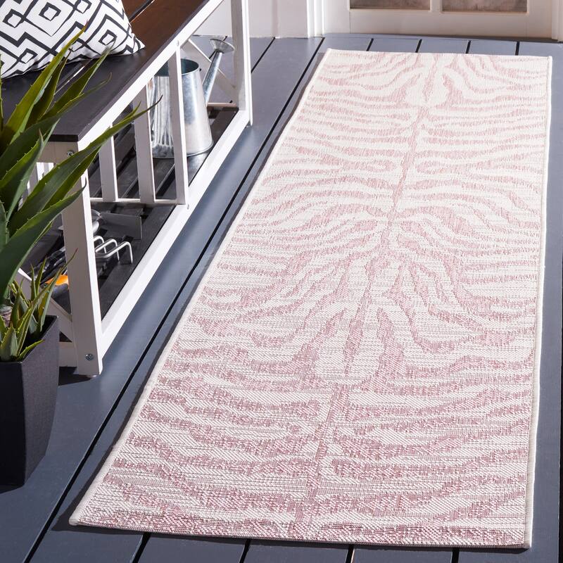 SAFAVIEH Courtyard Kalyonka Indoor/ Outdoor Waterproof Patio Backyard Rug - 2'3" x 8' Runner - Ivory/Pink