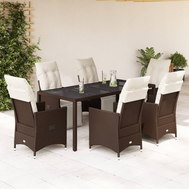 vidaXL Patio Bistro Set with Cushions Outdoor Furniture Brown Poly Rattan - Brown-74.8 x 35.4 x 29.5 - 35.4 x 74.8 x 29.5