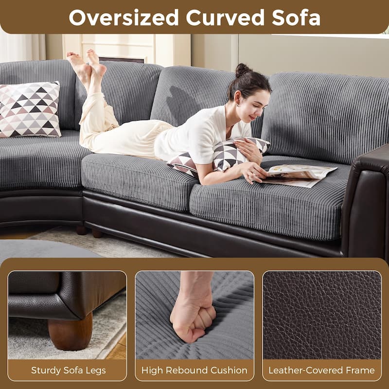 Oversized Corduroy With Faux Leather Modular Sectional