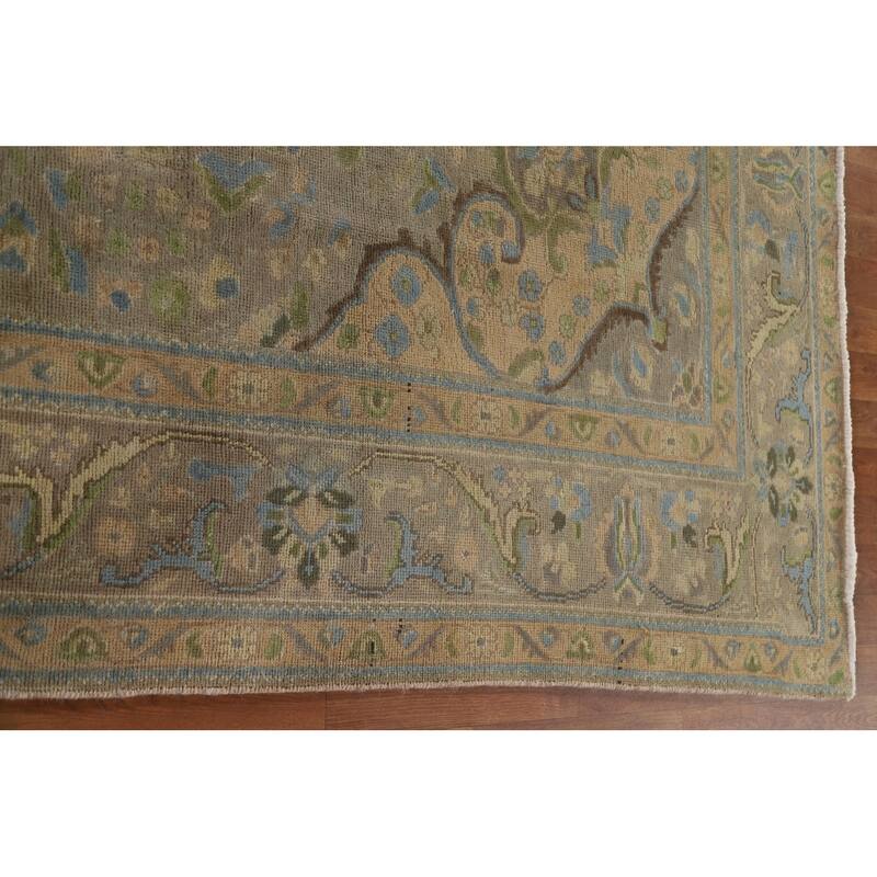 Hand Knotted Oriental 100% Wool Carpet Traditional Medallion Greys & Charcoal Tabriz Area Rug - 10' 11'' X 8' 5''
