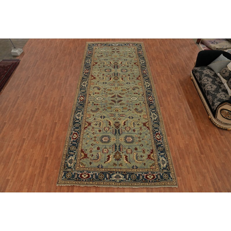 Hand-knotted Transitional Wool Carpet Green Oushak Rug Floral Oriental Area Rug - 19' 9'' X 7' 11''