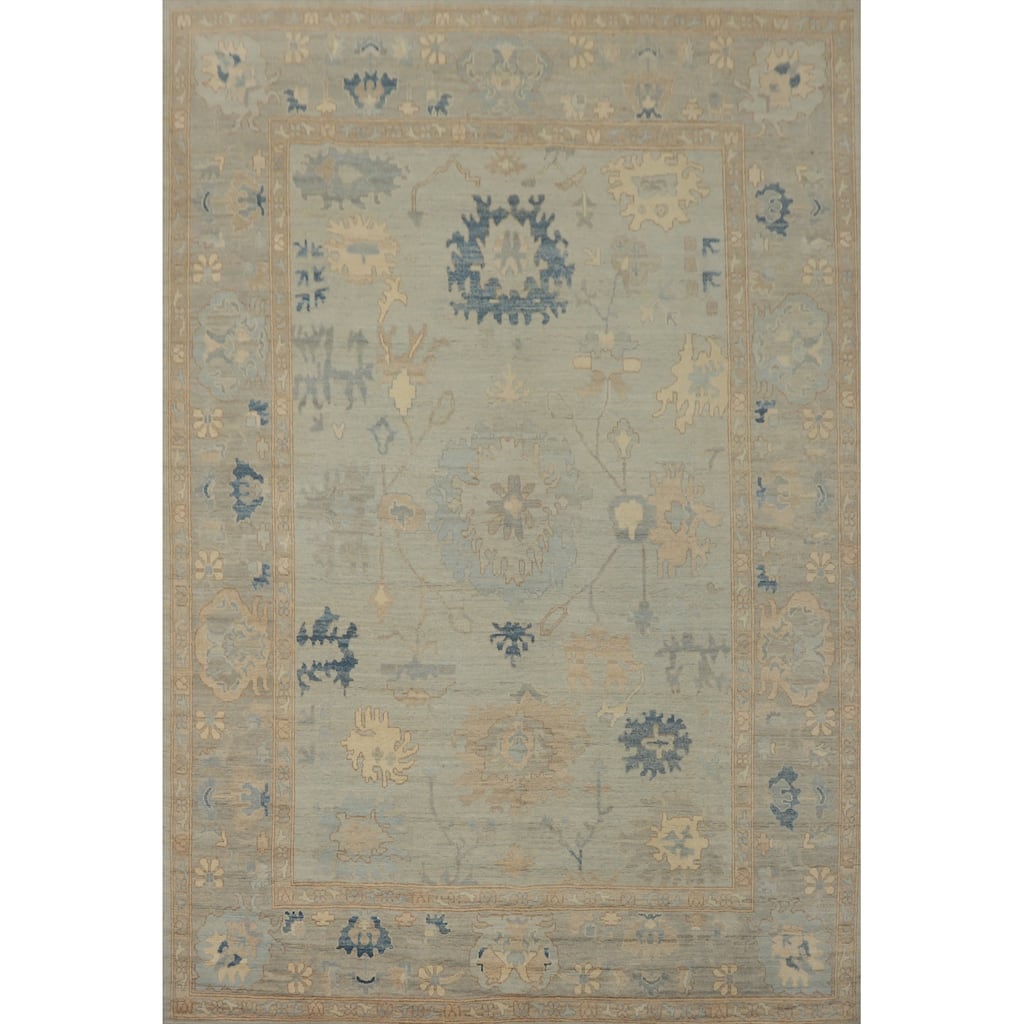 Vegetable Dye Wool Oushak Turkish Area Rug, Floral Geometric Carpet - 11' 8'' X 9' 2''