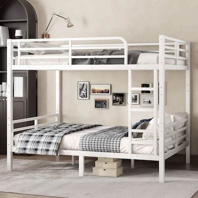 White Metal Bunk Bed Frame for Teens and Adults with Metal Slats