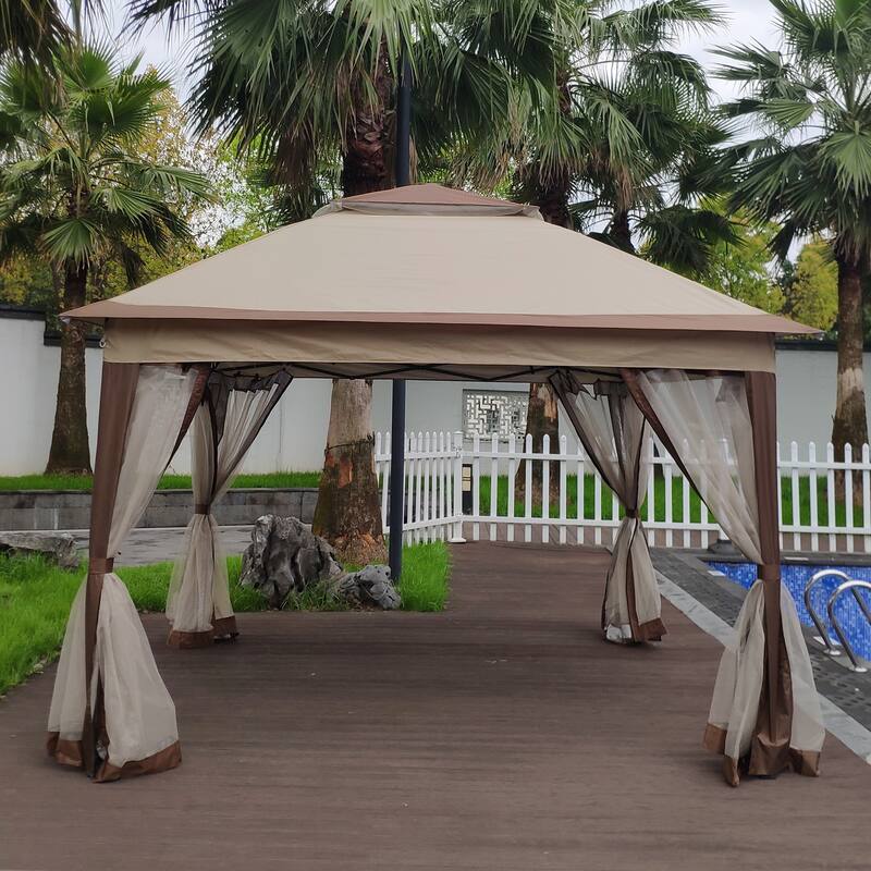 Outdoor 11x 11Ft Pop Up Gazebo Canopy With Removable Zipper Netting, 2-Tier Soft Top Event Tent For Patio Backyard Garden