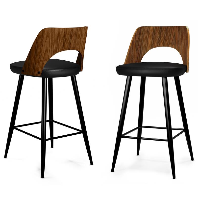 WYNDENHALL Sevyn Contemporary 16" Counter Height Stool (Setof 2) in Black PU faux leather - 18.9" D x 17.5" W x 35.4"H