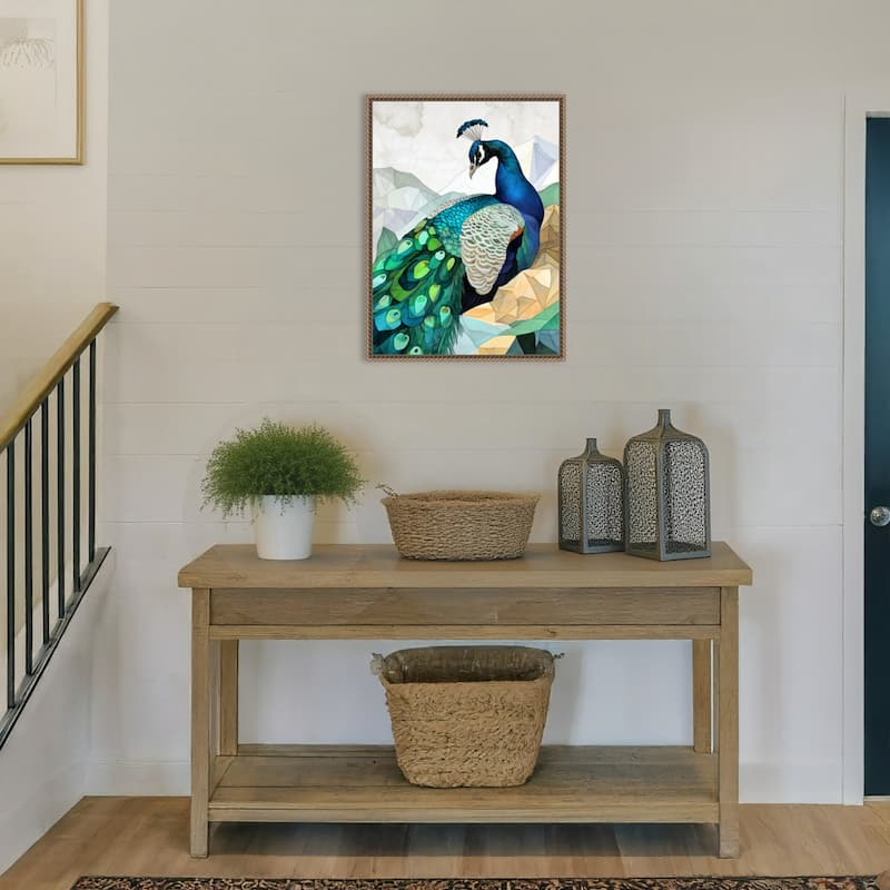 Animal Watercolor Art Bird Peacock by Justyna Jaszke Framed Canvas Wall Art