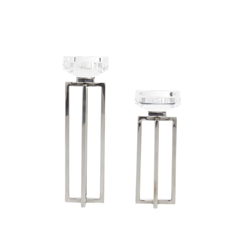 Silver Stainless Steel Candle Holder (Set of 2) - 4 x 4 x 13