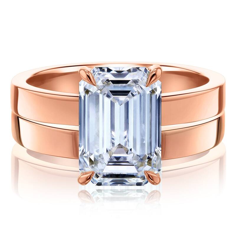 Kobelli 5 Carats Lab Grown Diamond Certified 14k Solid Gold Emerald-cut Solitaire Cigar Bands 2pc Bridal Set - 10.5 - Rose