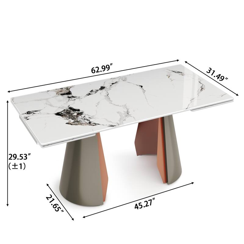 63"-94" Expandable Marble Dining Table for 6-8 Seat, Modern Rectangle Design with Extension Leaf