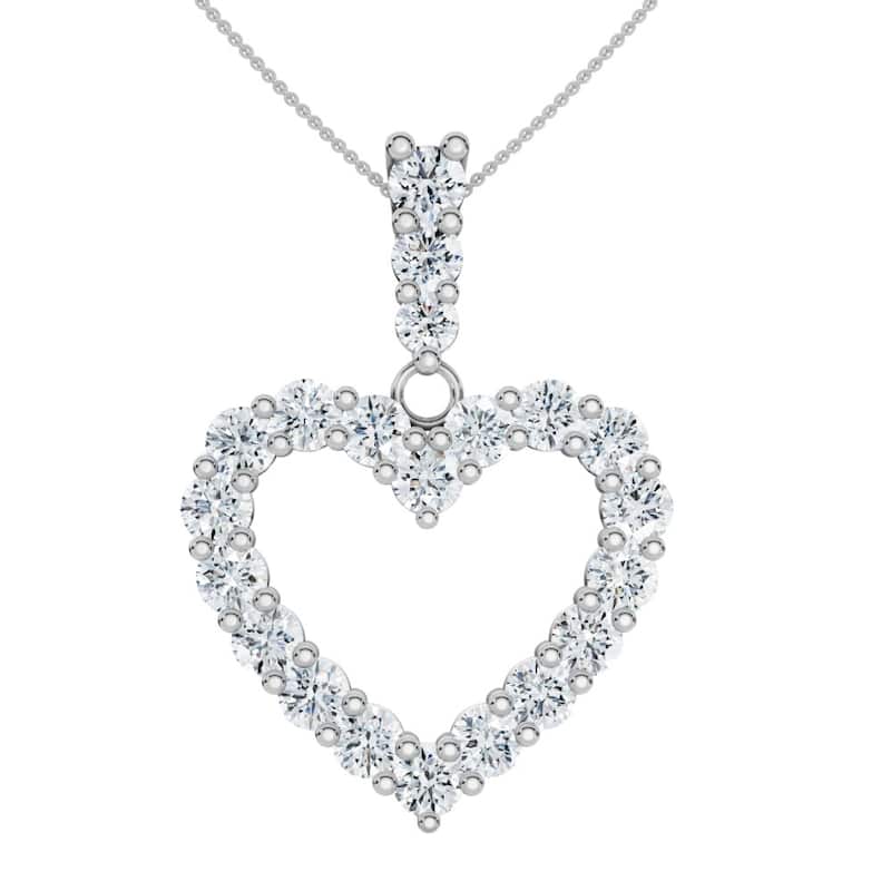 2Ct Diamond Heart Penant Gold Lab Grown Women's Necklace 18"