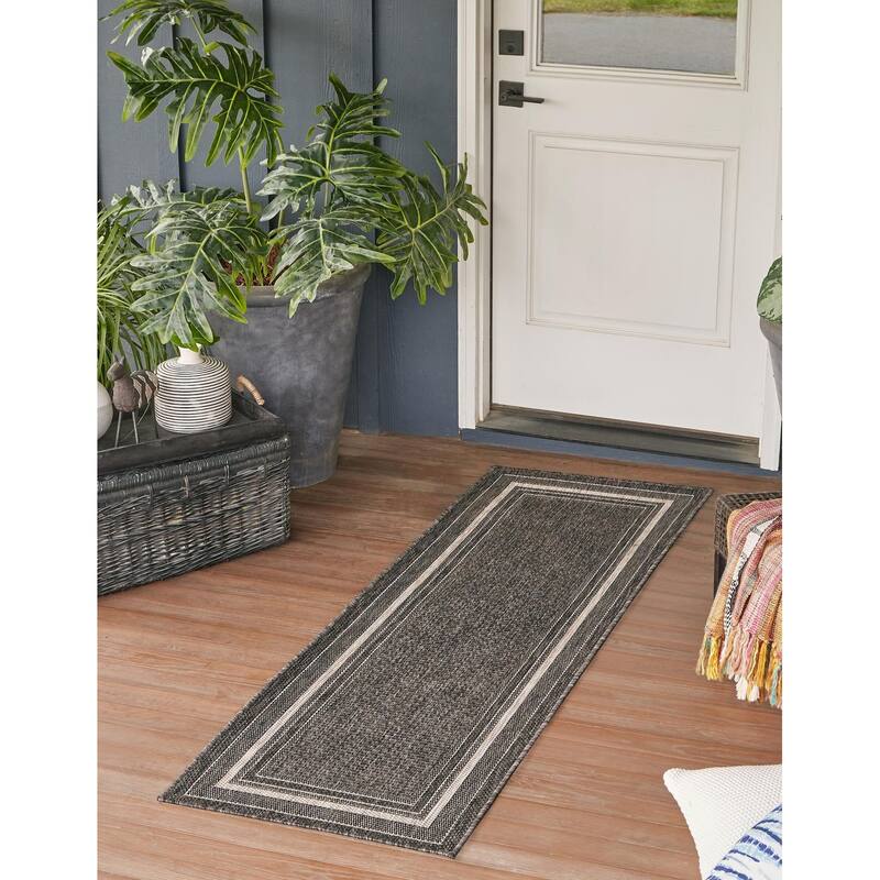 Outdoor Dimension Collection Area Rug - Black - 2'x8'